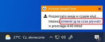 Czas Prywatny - powiadomienie zaraz po zalogowaniu użytkownika - możliwość zmiany