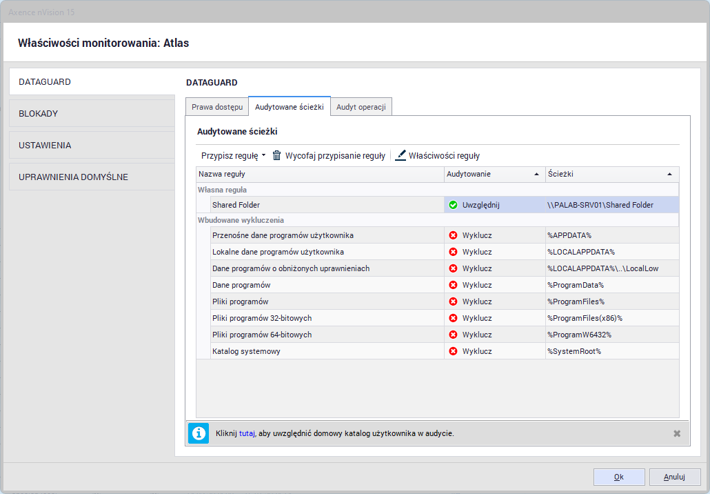 DataGuard Audytowane ścieżki