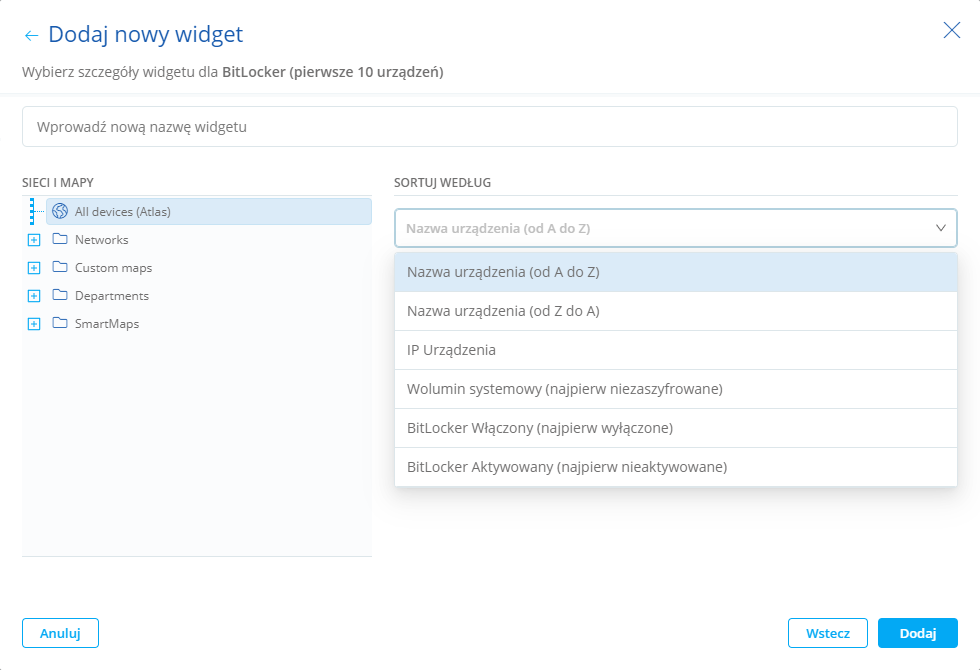 BitLocker lista sortowania