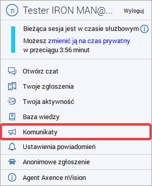 Okno komunikatu wyświetlone przez adresata