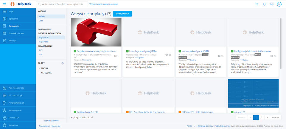 Lista artykułów bazy wiedzy