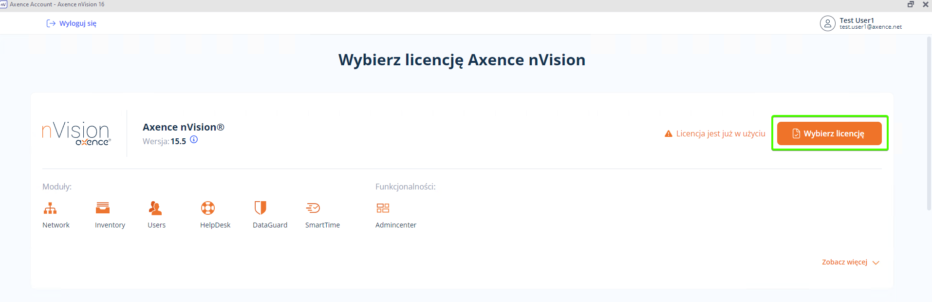 Axence Account - Wybierz licencję