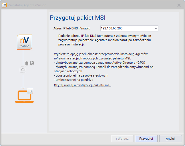 Zainstaluj Agenta nVision - okno