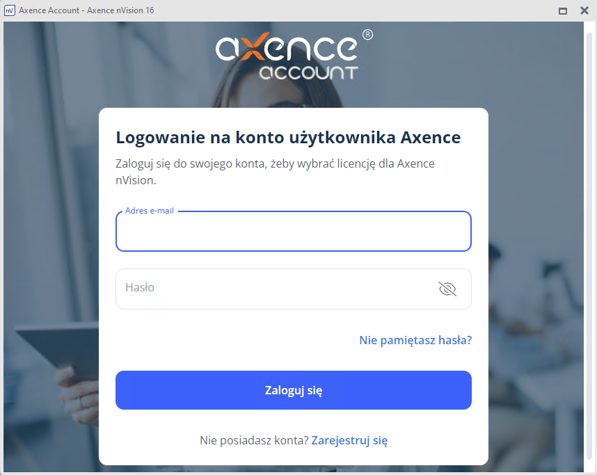 Logowanie na konto użytkownika Axence
