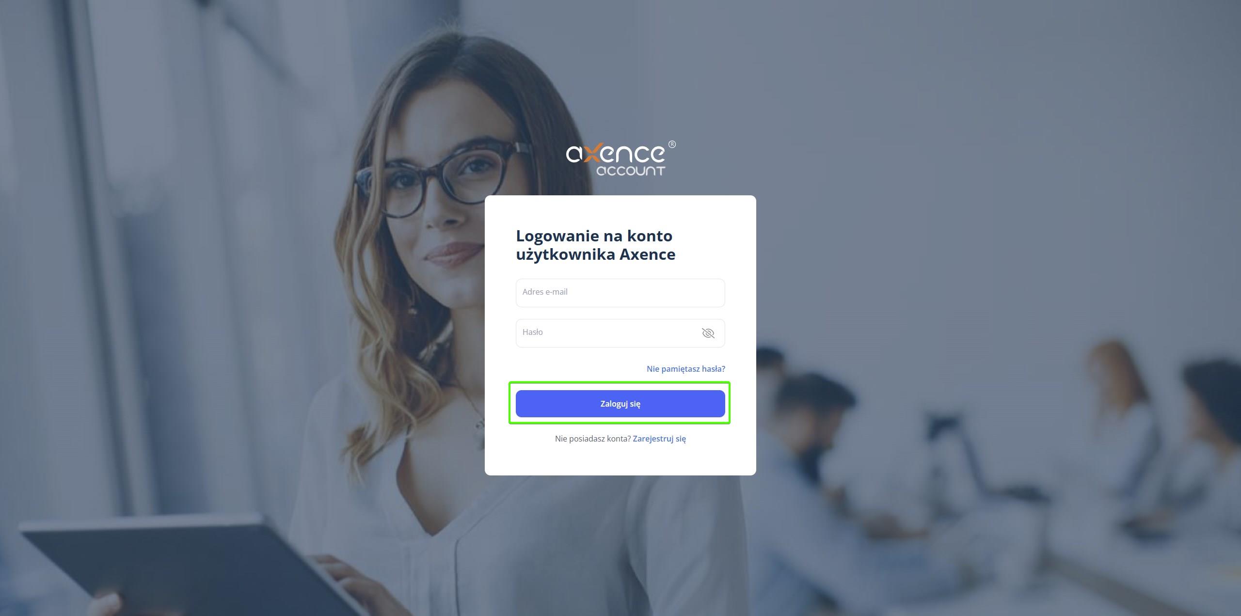 Axence Account strona logowania - Zaloguj się