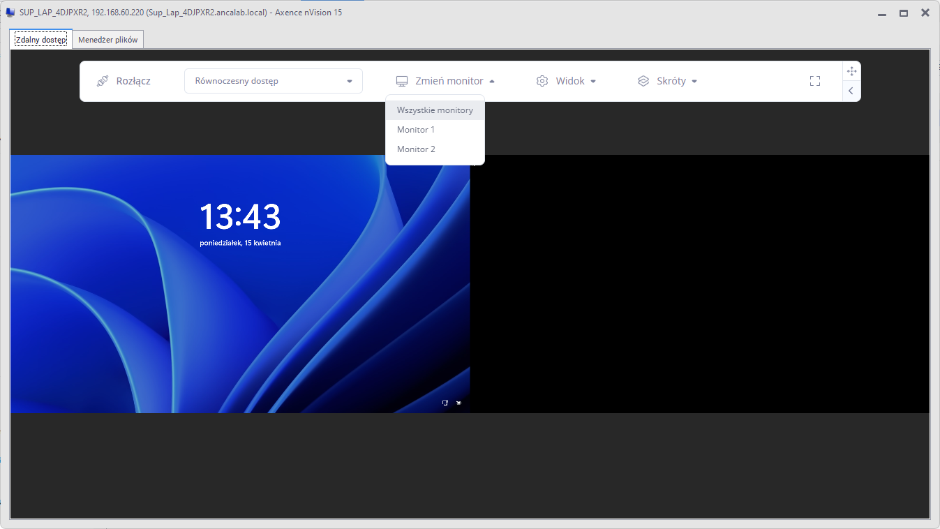 dostęp zdalny - wybór monitora