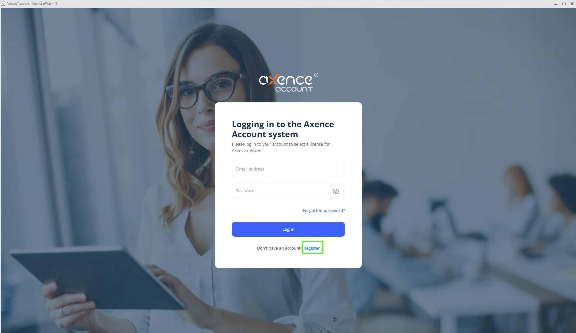 Logging in to the AA - Register link