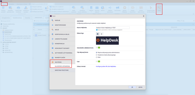 Konfiguracja kluczowych ustawień HelpDesku w opcjach nVision